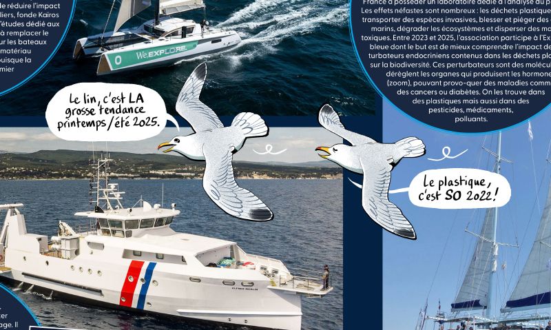 Deux goélands en vol :
- "Le lin c'est LA tendance printemps/été 2025."
- "Le plastique, c'est SO 2022 !"