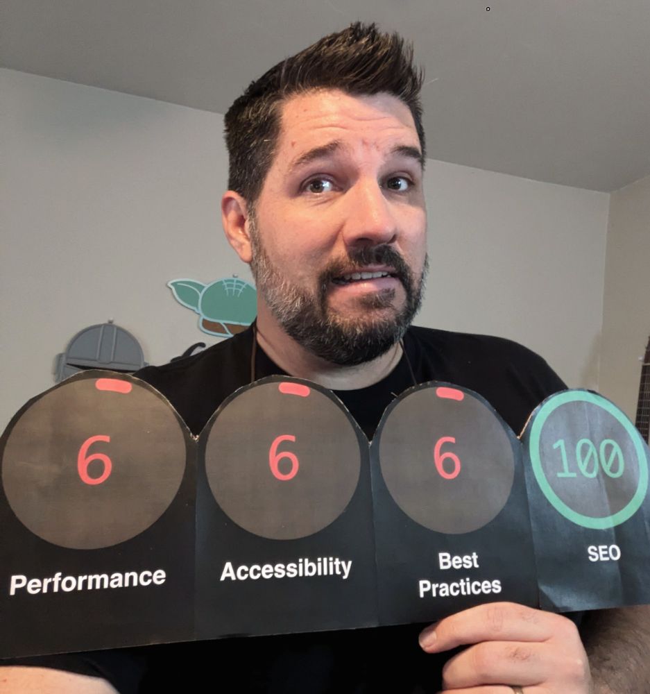 Me dressed as a lighthouse score of 6 6 6 for performance, accessibility and best practices, and 100 for SEO