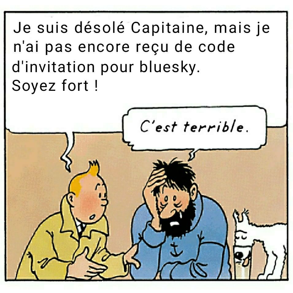 Tintin console le capitaine Haddock qui est très triste, pendant que ce con de Milou est en train de lui laper son whisky.