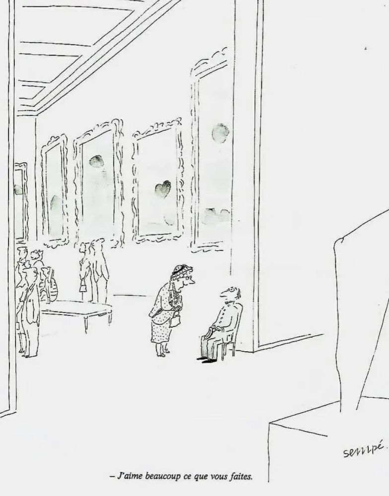 La visiteuse du musée dit "j'aime beaucoup ce que vous faîtes." .... au gardien du musée.
