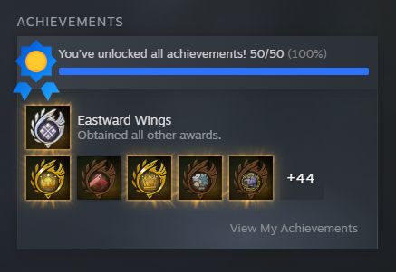 A screenshot of the steam achievement window for Monster Hunter: Wilds, showing 100% achievement progress