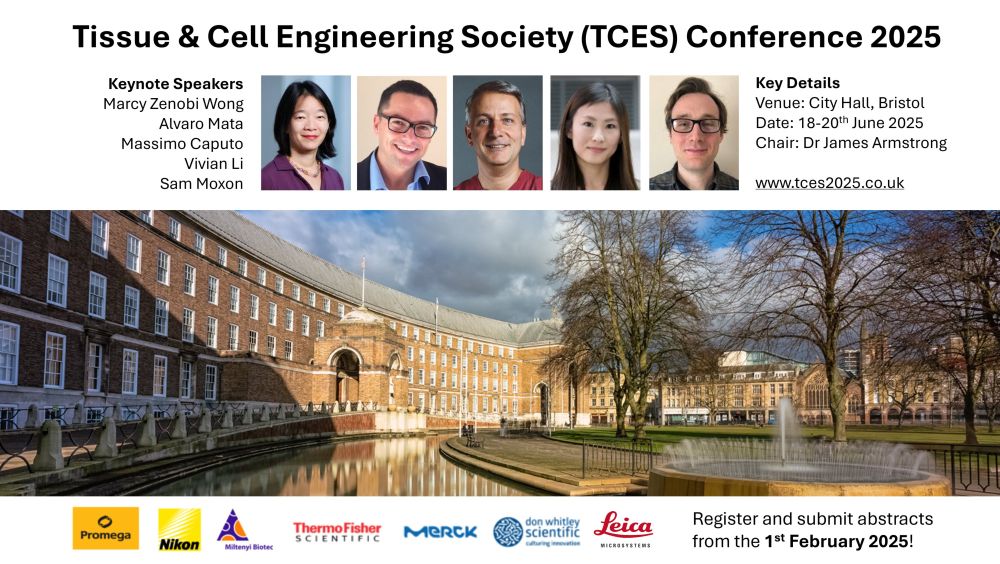 Tissue & Cell Engineering Society Conference 2025. Keynote Speakers: Marcy-Zenobi Wong, Alvaro Mata, Massimo Caputo, Vivian Li, and Sam Moxon.
