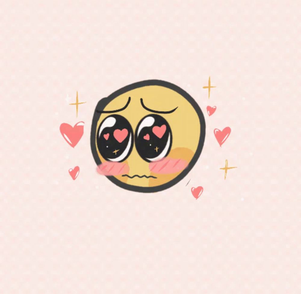 a cartoon drawing of a yellow blob with hearts around it