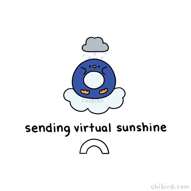 a cartoon of a penguin with a rainbow and the words " sending virtual sunshine "