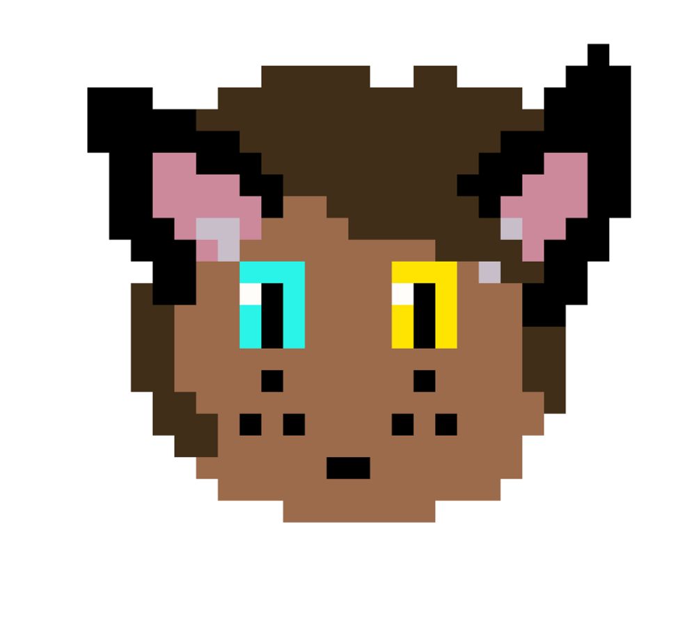 Pixel art of Catra (just her head, done very simply with minimal pixels)