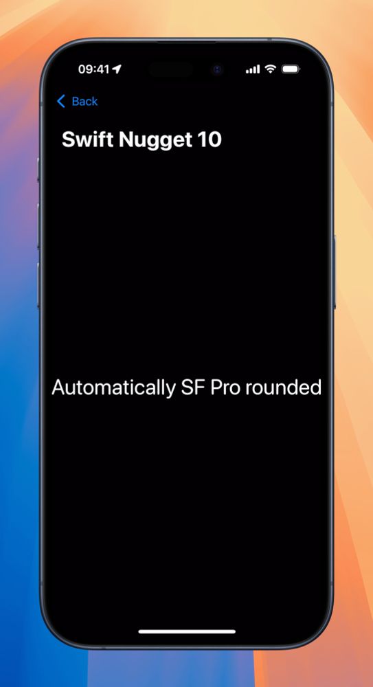 A screenshot of an iPhone simulator with a text reading „Automatically SF Pro rounded“