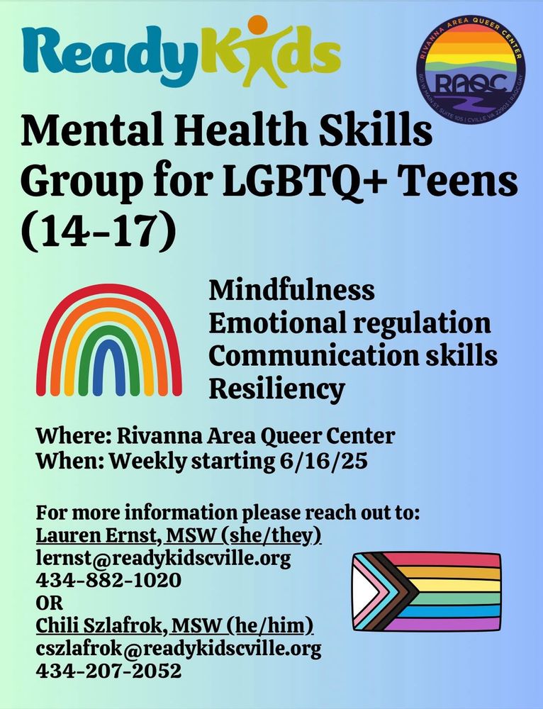 Info flyer for a mindfulness group for LGBtQ teens. Email in the post. 