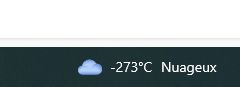 Capture d'écran de l'application météo de la barre d'outil windows, qui affiche -273°C... soit la température du zéro absolu xD