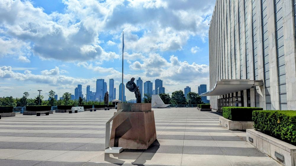 View of the plaza in front of the UN headquarters in New York