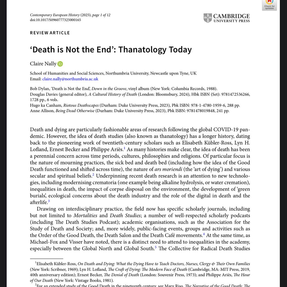 Screenshot of the article Death is not the end