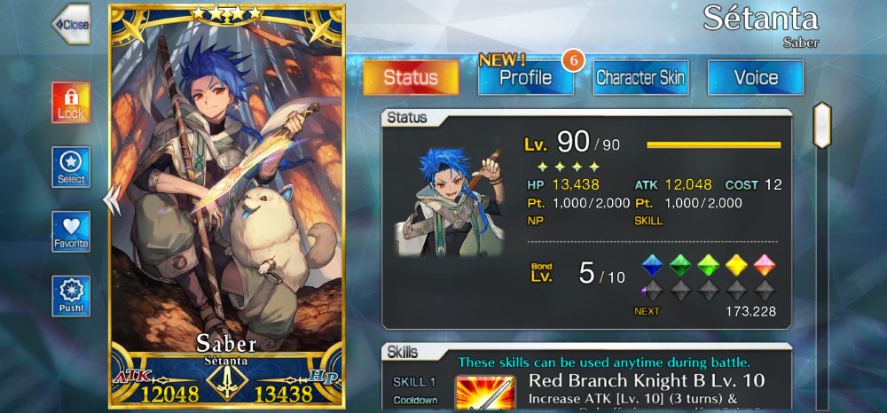 Sétanta fully leveled and grailed. Skills: 10/6/6, and all append skills unlocked.