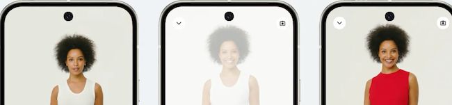Screenshot of Google's virtual try-on feature showing a female with 3 dresses