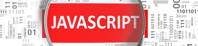 The text "JavaScript" behind a magnifying glass