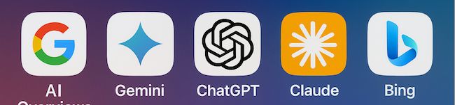 Logos/icons of Google, Gemini, ChatGPT, Claude, and Bing