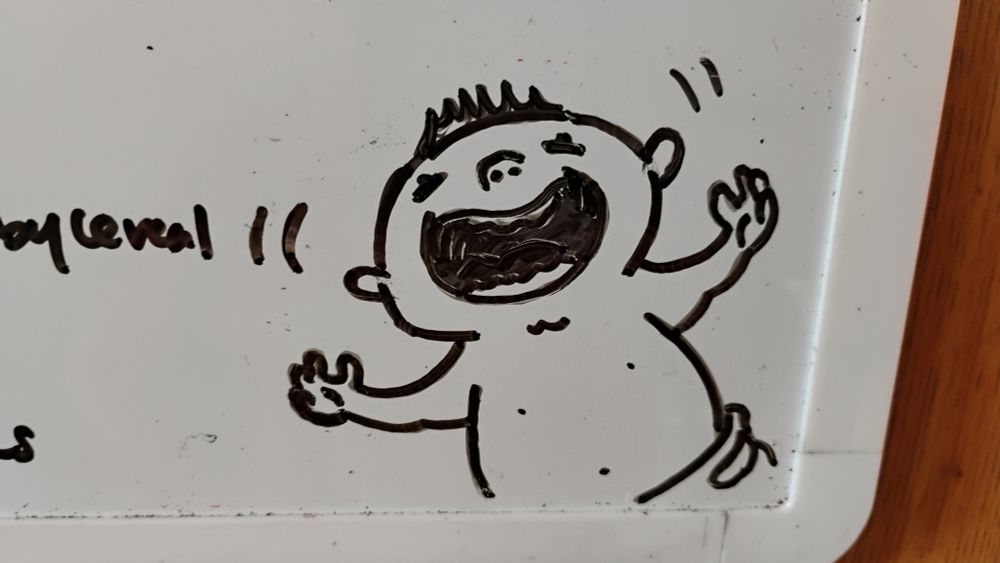 Screaming baby on a whiteboard