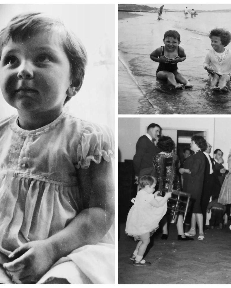 Me in 1962 adopting the pose! Bournemouth beach - me sitting on the shore with a holiday pal aged 4.
Me aged 2 Lifting a chair at a family party!