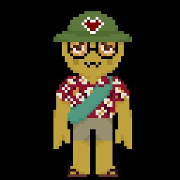 Yellow PEAK guy with a helmet on and tired, gentle eyes.