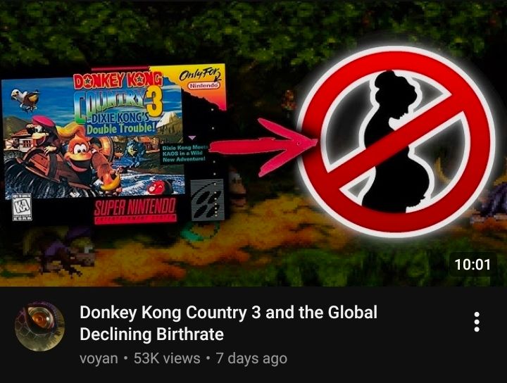 A YouTube video about Donkey Kong Country 3: Dixie Kong's Double Trouble! called "Donkey Kong Country 3 and the Global Declining Birthrate"