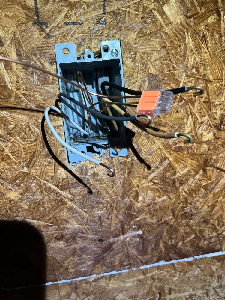 Some wiring coming out of a single gang old work box. Some wires are older and more oxidized. Others are newer. Mix of sizes. 