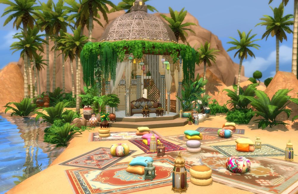 Desert,  gazebo, palm-tree, romantic setting 