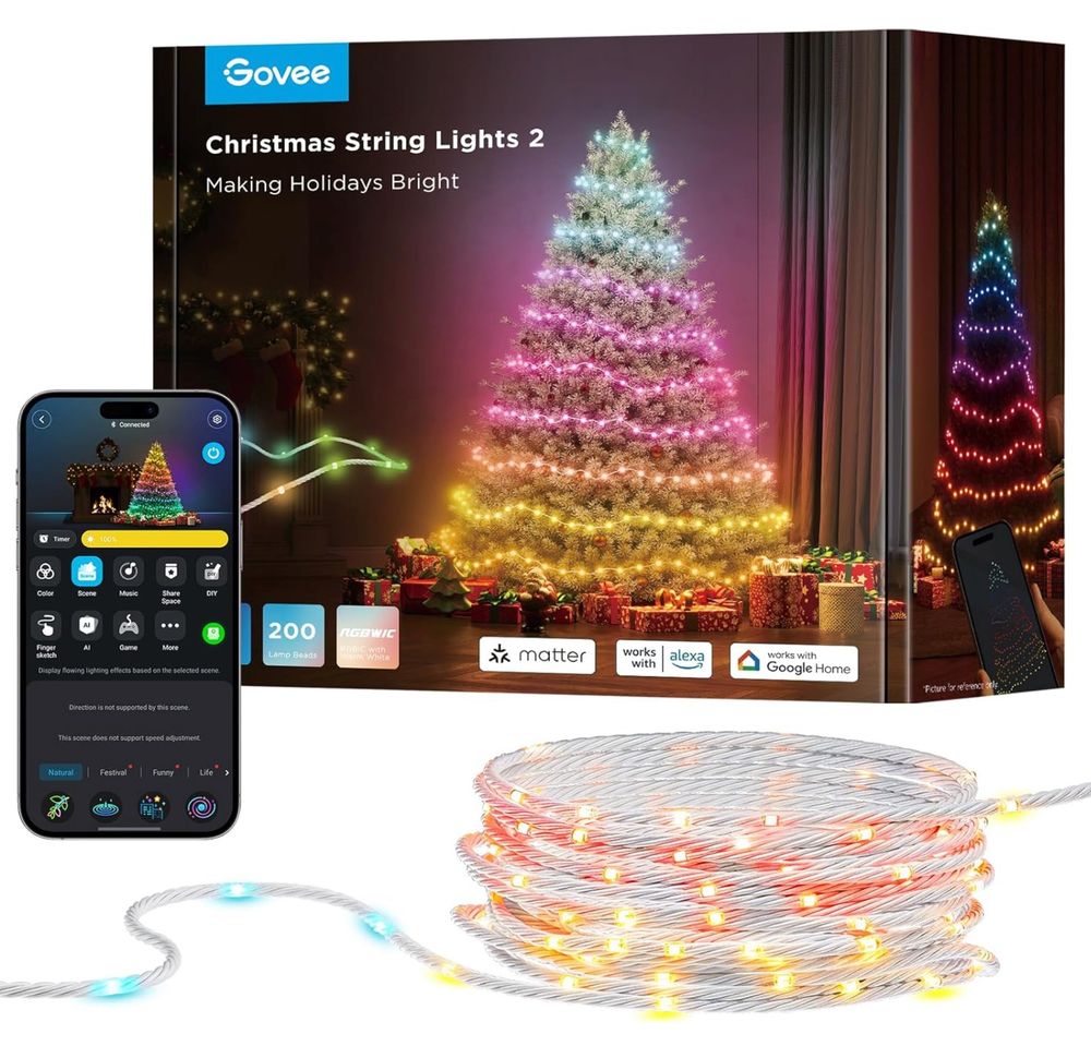 An image of the packaging and contents of Govee Christmas String Lights 2