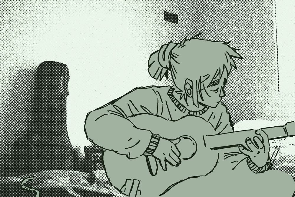 Personatge tocant la guitarra