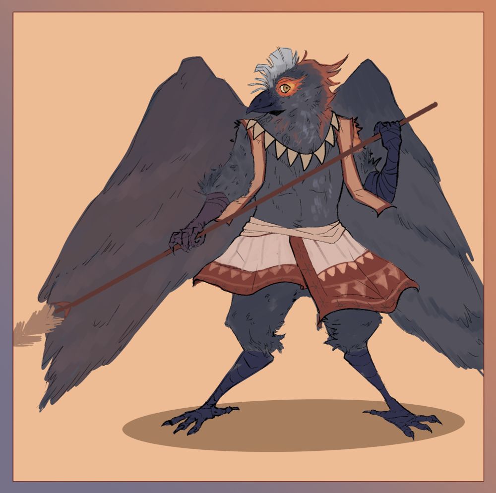 A kenku with a spear