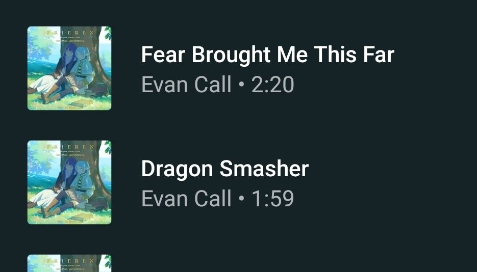 screenshot of tracks Fear Brought Me This Far and Dragon Smasher by Evan Call