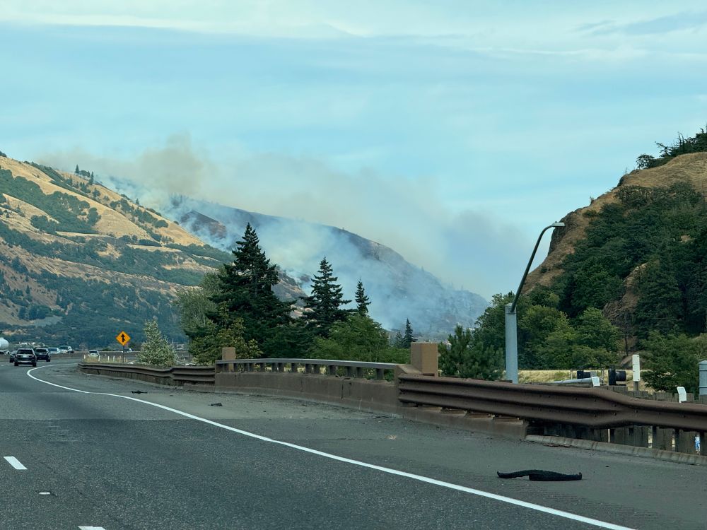 Smoke coming off the Washington side of the Columbia Gorge because it was on fire.