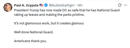 Idiot thanking that Nat Guard troops for raking leaves in D.C.