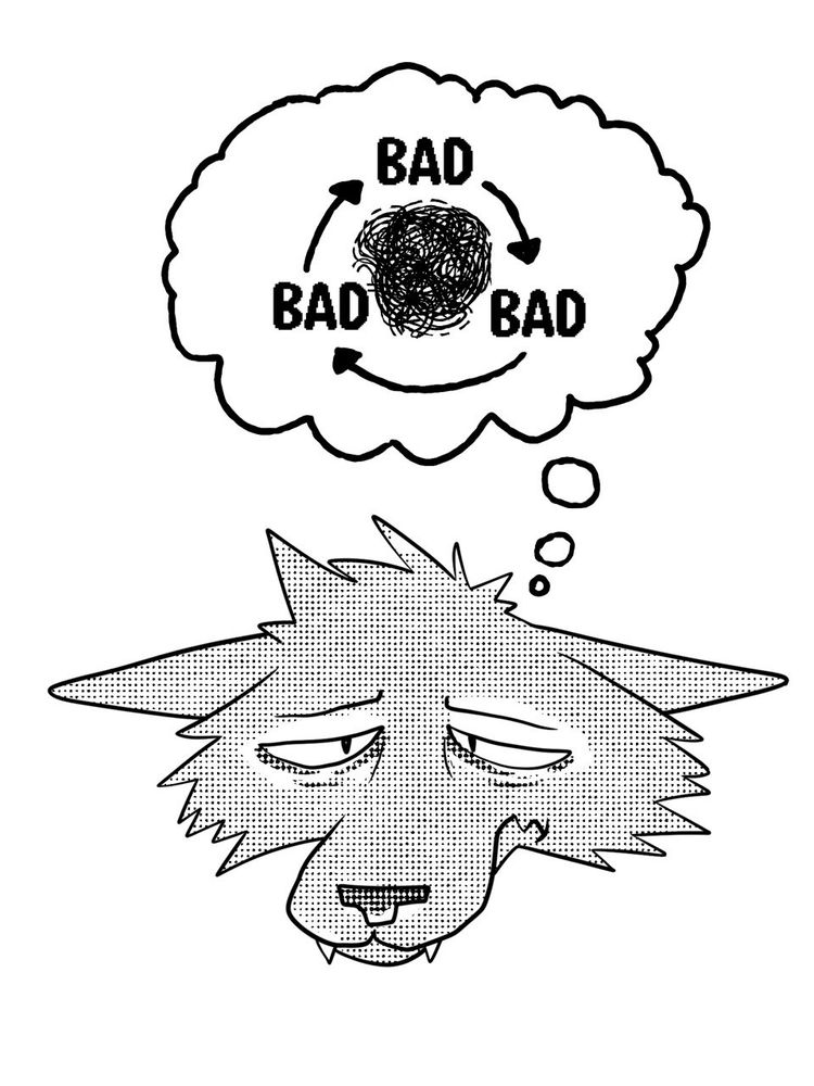 Upset fox with a loop of bad in their head
