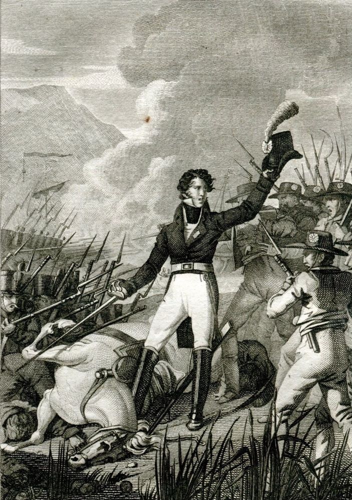 Engraving of Louis de La Rochejaquelein at Les Mathes, a royalist hero of the Vendée. It’s a dramatic and historically grounded image, created by Chasselat and Blanchard. Source Wikipedia.