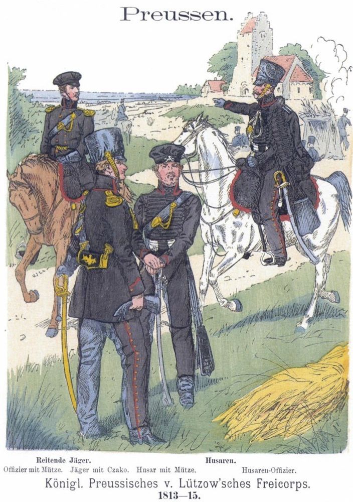 Richard Knötel, Uniformenkunde, plate II, 7 – Königl. Preussisches v. Lützow’sches Freikorps, 1813–15.
Public domain. Source: Wikimedia Commons