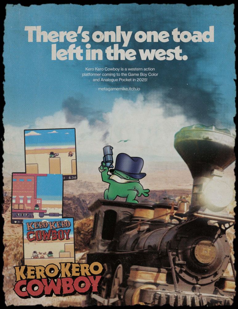 vintage ad of a retro game boy game featuring a toad riding a train