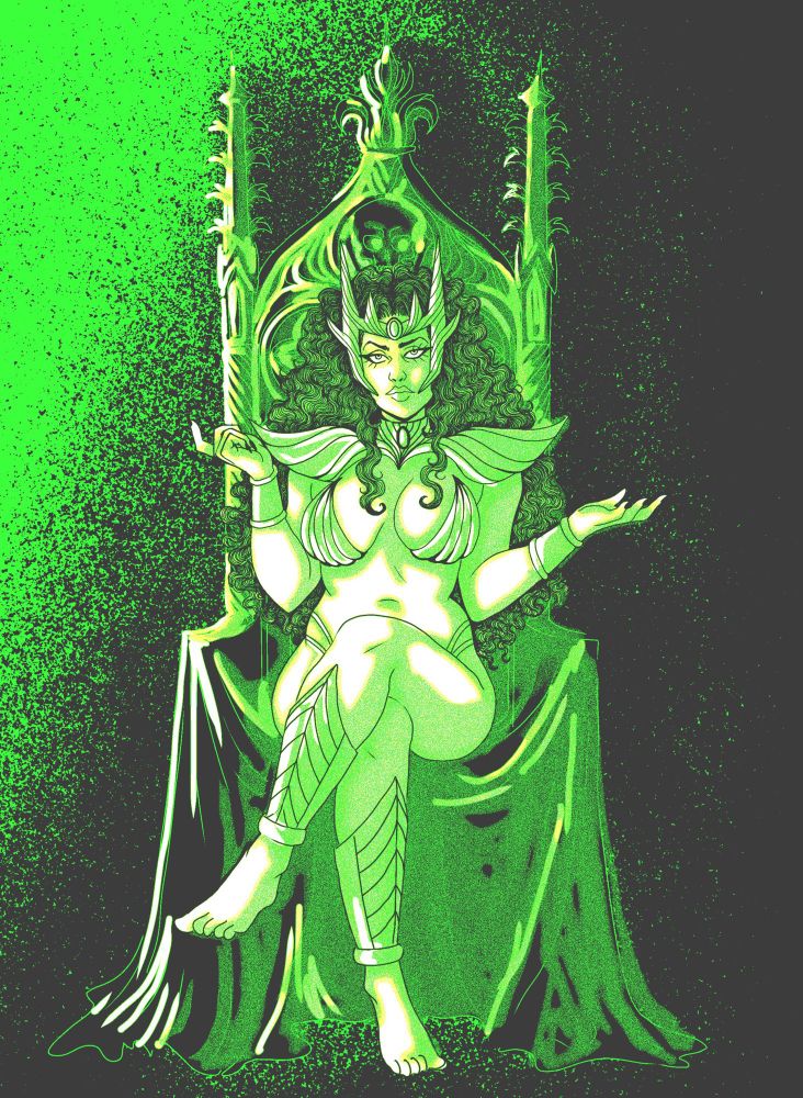 Drawing of a woman on a throne