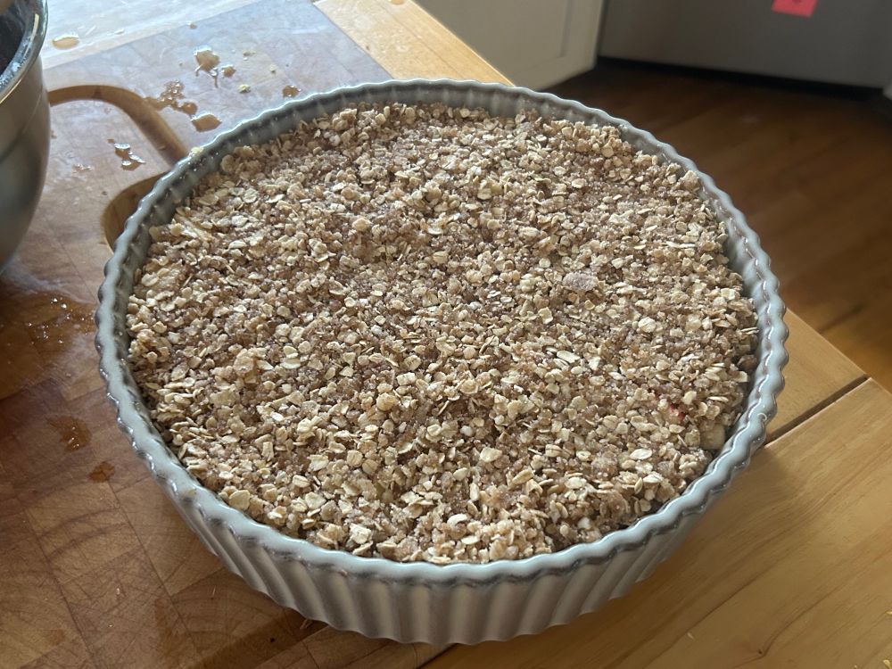 Before shot of a vegan apple crumble