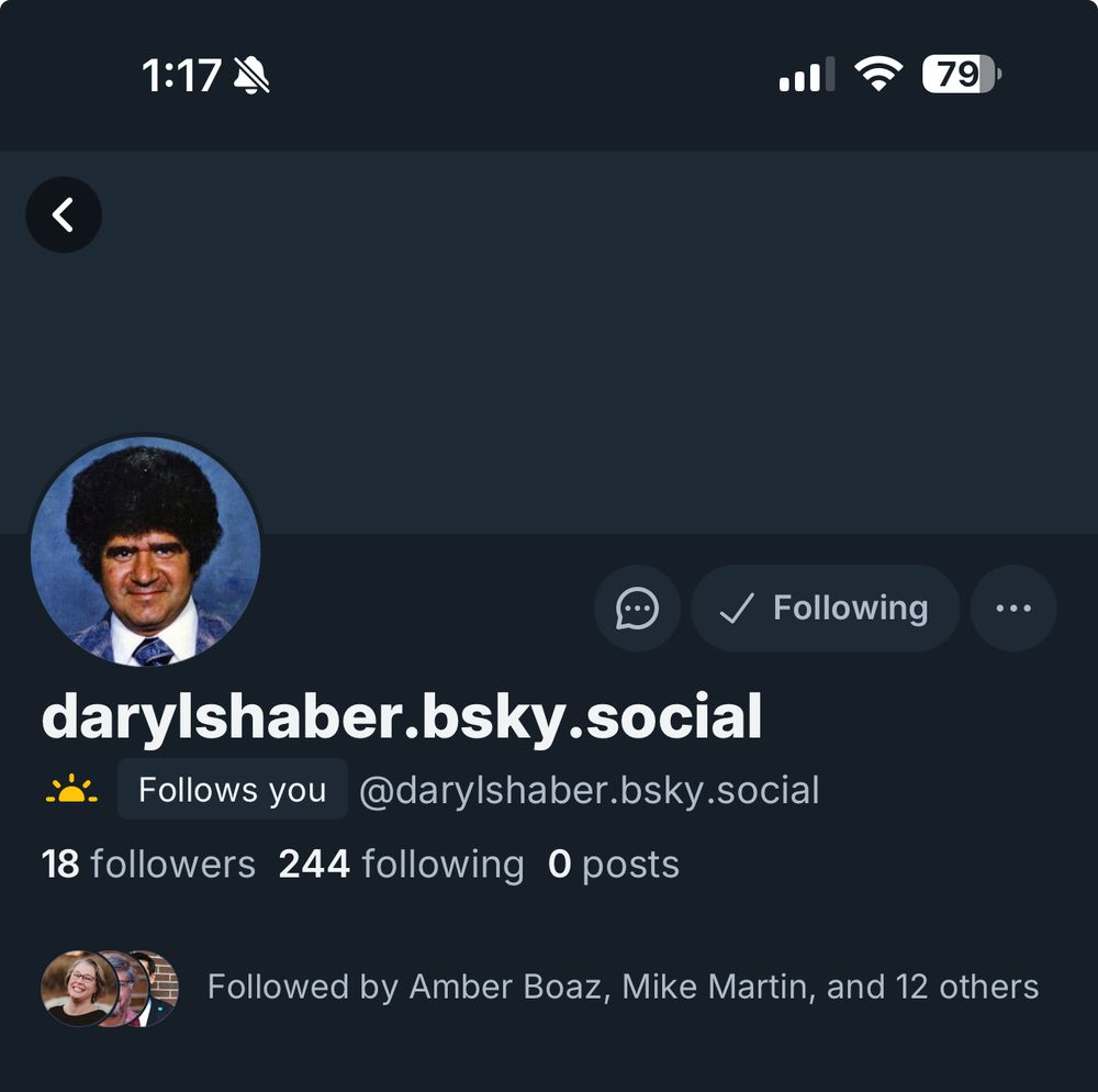 Pic showing Daryl shaber account on Bluesky following me