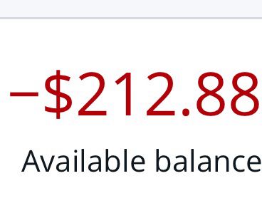 available bank balance is -$212.88