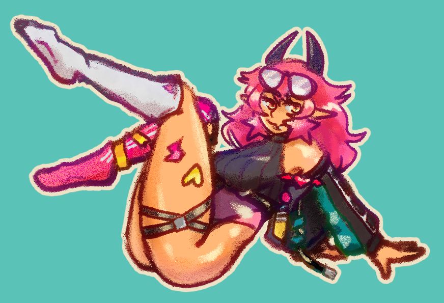 my art of a pink vtuber with horns, nyarihelalixir