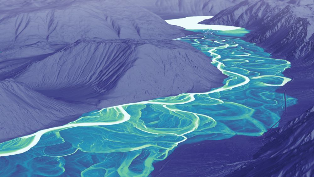 Perspective-view, lidar-derived relative elevation image of the Similkameen River with shaded relief.