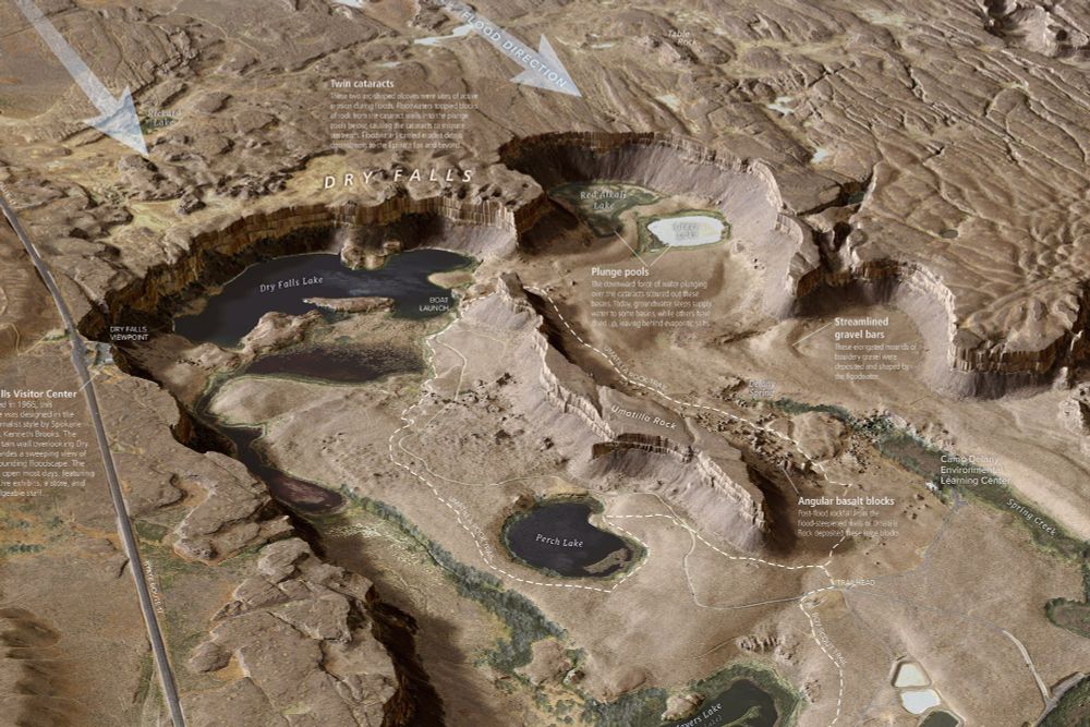 Detailed view of Dry Falls map from Washington State's Channeled Scablands