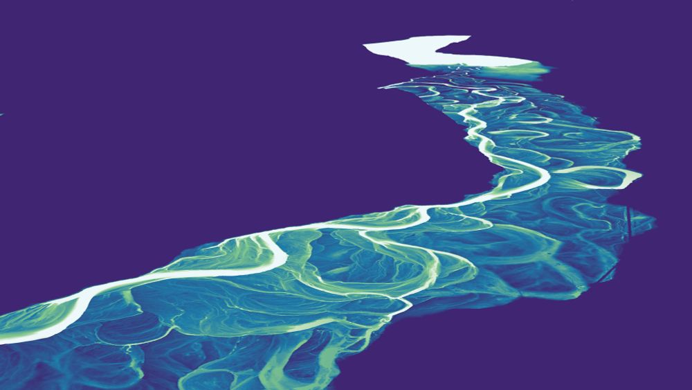 Perspective-view, lidar-derived relative elevation image of the Similkameen River.