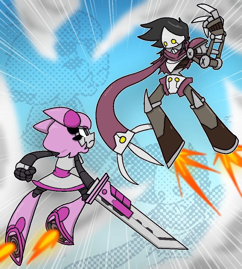 Two robot OCs. Pixel (left) and Salvage (right)