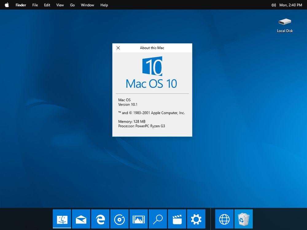 Fake desktop screenshot showing Mac OS X in style of Windows 10.