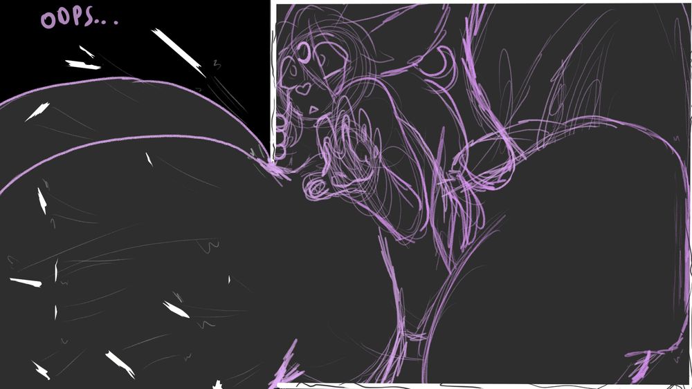 Moonbreon, filling the entire canvas, going "oops" as her tits have broken out of and destroyed part of the canvas