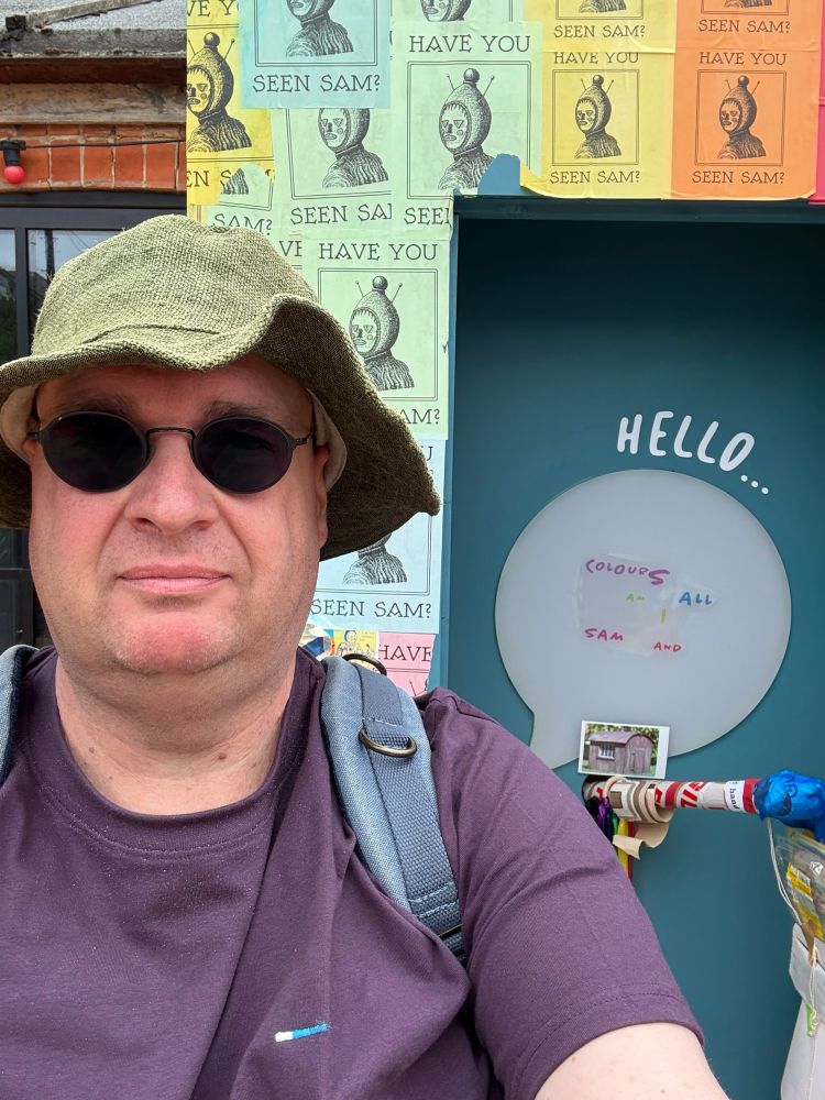 Me waking past a display for the Sandown clown. 