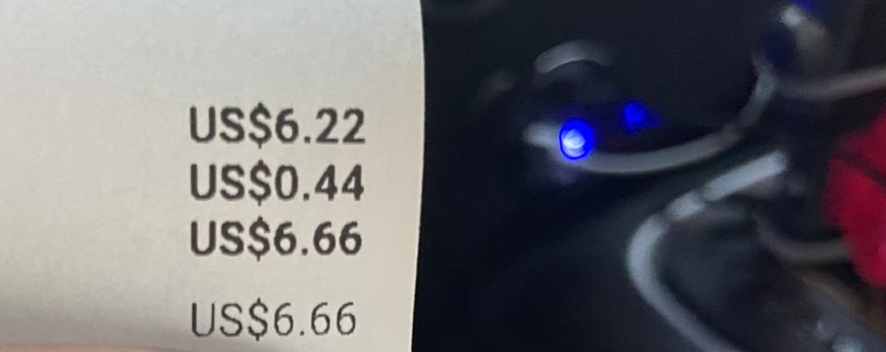 Receipt with total added up to $6.66