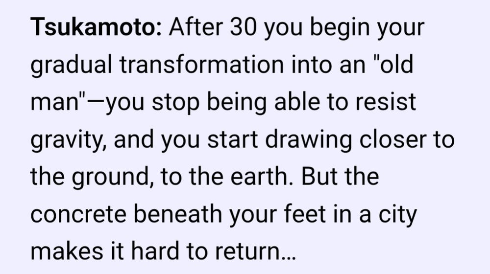 Tsukamoto describing the difficulties of city life.