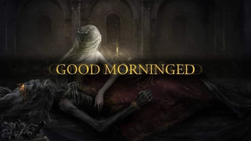 one of those dark souls memes that says “good morninged”