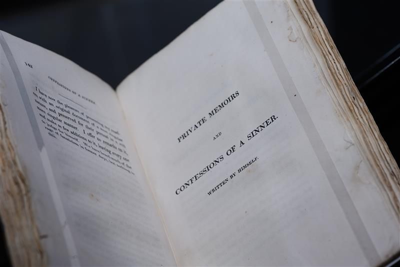 close up of the title page of justified sinner